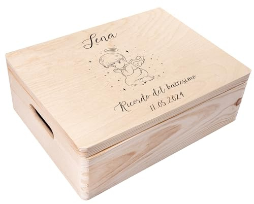 Creative Deco Personalisiert zur Taufe Geschenk für Mädchen und Junge | Mehrere Taufe Motive | Holzkiste Erinnerungsbox Deko | Individuelles Geschenk Spielzeugkiste Holzbox mit Deckel | Spardose