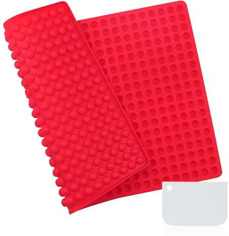YXHZVON Tapis de Cuisson en Silicone 1,2 cm, Tapis de Cuisson Biscuits pour Hémisphère, Moule Antiadhésif avec Grattoir à pâte, Friandises pour Chien (39,8 x 27,7 x 0,8 cm, 468 grilles, Rouge)
