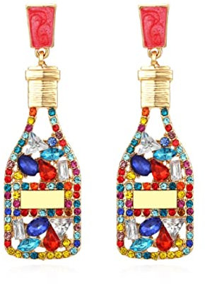 Champagnerflaschen-Ohrringe für Frauen, Aussage-Tropfen Ohrringe mit perlenbesetzter Flasche für Mädchen, Champagner-Ohrhänger hypoallergen, Niedliche Wein-Ohrstecker, Weinschmuck Lustige Ohrringe