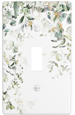 Green Leaves Watercolor Light Switch Cover Plates Decorative Single Toggle Wall Plate, 1 Gang Lightswitch Cover