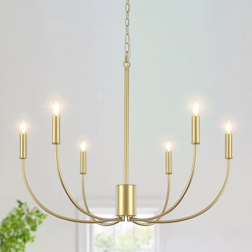 MRHYSWD Lámpara de araña dorada de 6 luces, lámpara de techo moderna para sala de estar, cocina, dormitorio, pasillo, comedor con base E14, altura ajustable, excluye bombillas