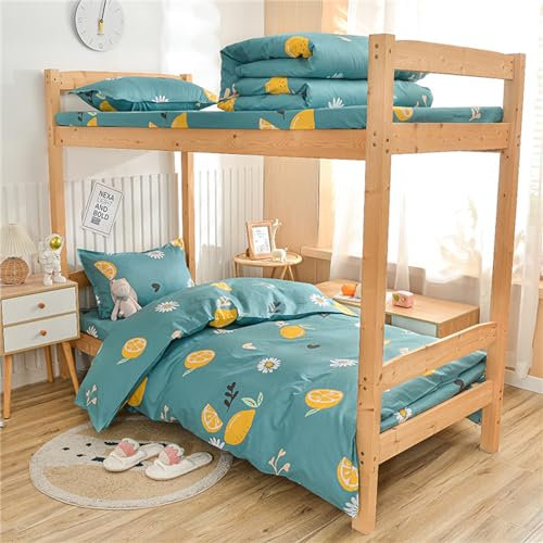 Odot Bettwäsche-Sets 150x210cm, 3 Teilig Bettbezüge und Spannbettlaken mit 1 Kissenbezüge, Superweiches Mikrofaser Bettbezüge mit Reißverschluss für Schulwohnheime (150x210cm,Zitrone)