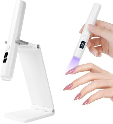URAQT UV Nail Lamp with Stand, Small UV Lamps for Gel Nails, Rechargeable USB Nail Dryer Light with LED Screen and 45s 60s Timer, Portable Led Nail Flashlight, Gift for Women Nail Art, White