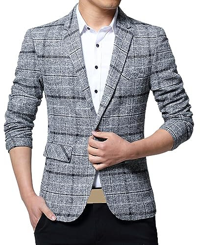 Sakko Veste d'été légère pour homme - Veste de costume moderne à carreaux - Mode Smoking Blazer slim fit élégant - Veste légère en tweed - Un bouton - Veste de mariage douce, gris, 3XL