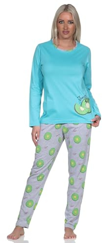 Normann Damen Schlafanzug Langarm Pyjama mit Pyjamahose in coolem Allover Print