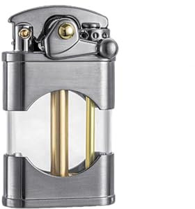 Transparente Öl Tank Retro Rocker Kerosin Feuerzeug Wiederverwendbare Winddichte Schleifscheibe Vintage Feuerzeug Einzigartiges Geschenk für Männer (Silver)
