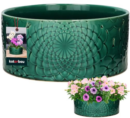 KOTARBAU® Keramik Pflanzschale Rund Türkisfarbe, Höhe 13 cm ⌀ 28 cm, Blumenschalen für Draußen, Übertopf Groß, Blumentopf Flach, Pflanztopf, Blumengefäß