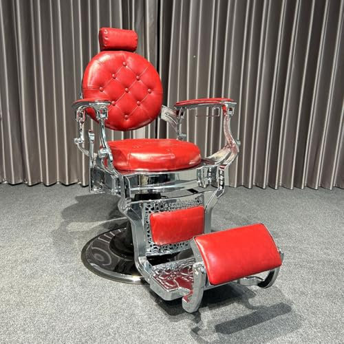 TT-YEC Professioneller Salon-Vintage-Liegestuhl Für Friseurstuhl, Hochleistungsmetall Multifunktion Hydraulisch Salon Friseurstuhl Mit Komfortables Kissen, Friseurladen/Home Friseurstuhl,Rot