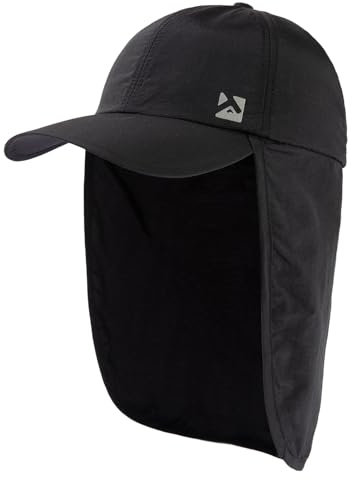 TOP-EX XL/XXL wasserdichte Baseball Cap Herren mit Nackenklappe UPF 50 Sonnenhüte Damen, Faltbar Sommerhüte Safari Wandern Outdoor-Hut Atmungsaktiv Verstellbar Schwarz L/XL