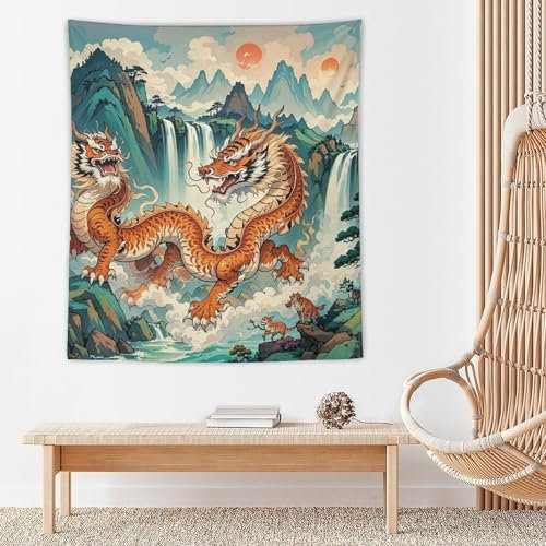 WSOIHFEC Tapisserie, breiter Wandbehang, Motiv: Longhu, Bergwasserfall, China-Wandteppich, Vintage, leichte Wanddecke, lustiger Wandteppich, Wandkunst, Heimdekoration, weiches Wandbild für