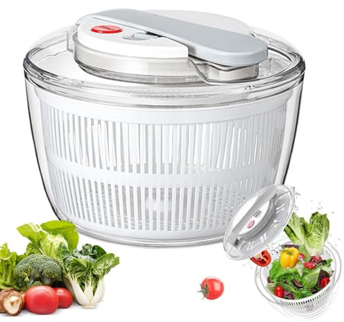 Hengrongshen Centrifuga per insalata con coperchio, pulsante turbo migliorato e pulsante di arresto, centrifuga per insalata, grande, senza BPA, diametro 24 cm, 5 litri, bianco