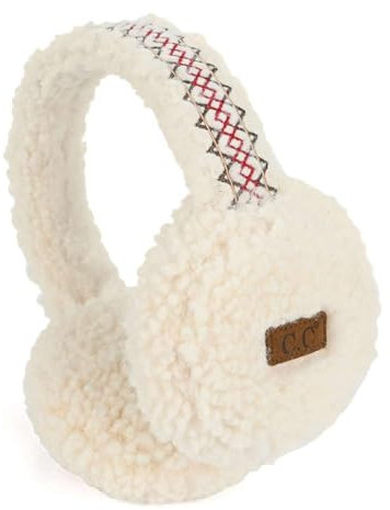 C.C Weiche Ohrenschützer für den Winter, warm, verstellbar, Kopfband, genähtes Band, Sherpa, Elfenbeinfarben