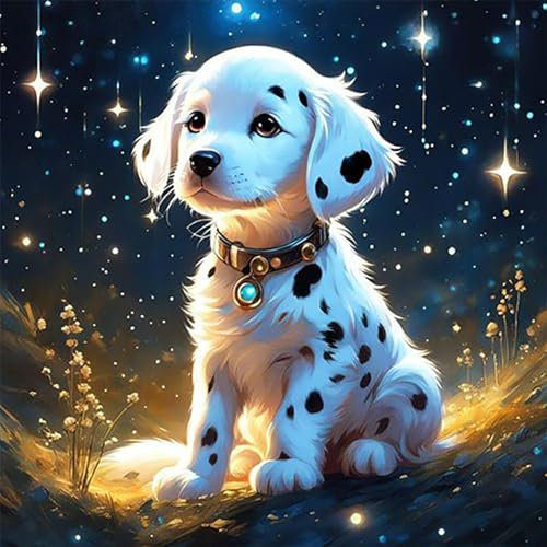 HEIBAGO Hund Diamond Painting Für Anfänger, 5D Sternenhimmel Full Drill Diamant Painting Erwachsene, DIY Cross Embroidery Diamant Kunst Sets Tier Diamond Art Bilder Für Gifts, Wanddekor 30 * 40cm