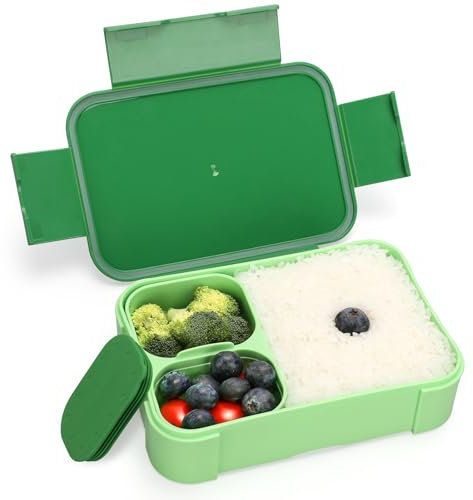 Oamwrae 900 ml Fiambrera con 3 Compartimentos Extraíbles, Loncheras para Niños, Fiambrera Infantil a Prueba de Fugas para La Escuela, La Oficina, El Campamento, Microondas y Lavavajillas