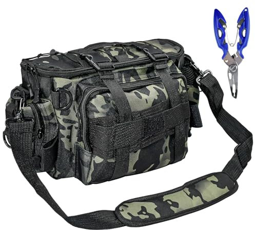 HWSWSH Fishing Tackle Bags,Single Shoulder Sea Fishing Tackle Storage,Oxford Fabric Tackle Bags,Waterproof Fishing Tackle Holdall,Camouflage Outdoor Carryall Bag,Fishing Tackle Storage with Rod Holder