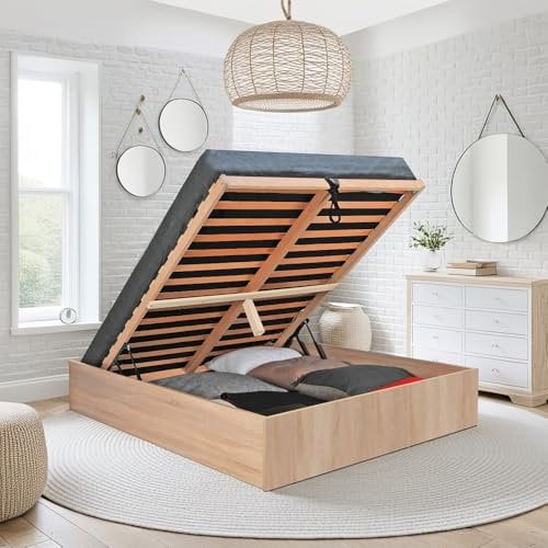 WEBER INDUSTRIES Lit Coffre Bilbao 180x200 cm + sommier/Décor chêne Blanchi