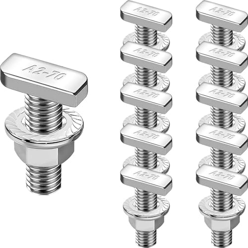 Jyvex Lot de 10 vis à tête marteau M10 x 30 - En acier inoxydable A2-70 - Vis à tête marteau avec écrous à dents de blocage - Écrous à bride M10 - Pour rail de montage solaire PV, serre et montage
