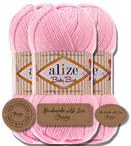 Hobby YARN 3x Etikettenlabel mit Alize Baby Best Wolle Premium 3x100g als Set, Antipilling Babywolle Acryl Uni & Batik Strickgarn zum Häkeln und Stricken (191)
