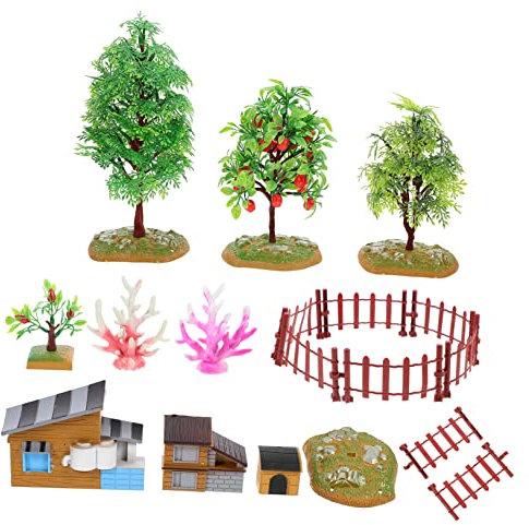 FUNNETOYU 1set Microscopic Farmhouse Scene Model Fruit Tree and Dog House Decor for Table Play Realistic Farmhouse Accessories for Boys and Girls Imaginative Scenarios