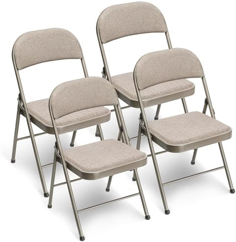 Gartenstühle Stapelbar 4er set Balkonstuhl Campingstuhl Klappbar Stapelstuhl Klappstuhl Outdoor Stühle für Gärten Innenhöfe Balkon Restaurants, Metall Gartenstuhl bis 150 kg Belastbar mit Stoff-Kissen