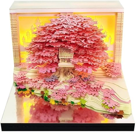 3D Calendar 2026 Unique Paper Sculpture Calendar For Desk Decor Paper Sculpture Tree House With Lights Design(C)