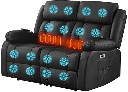 TRIOBLADE Electric Recliner Armchair with Massage & Heat Recliner Chair Massage Sofa Chair Lazy Boy Recliners for Elderly Ergonomic Lounge Single Sofa for Living Room (Black 2 Seater Recliner)