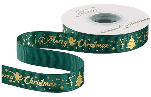 Gleemix Grün Geschenkband Weihnachten, 44m Verpackungsbänder, Satinband Gastgeschenke Weihnachten, Schleifenband Weihnachten, 2cm Geschenkband Breit, Für Geburtstagdeko DIY Luftballons Merry Christmas