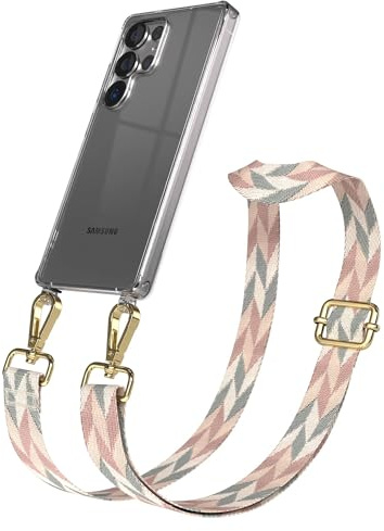 EAZY CASE Handykette - Verstellbares Taschenband kompatibel mit Galaxy S25 Ultra, Schulterriemen, Handykordel mit Silikon Hülle, Umhängetasche, Mint/Rosa Mix Gold