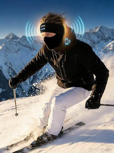 Ski Headband, Bluetooth Music Headband for Skiing, Soft, Helmet-Friendly Design, Wireless Headband Headphones with Built-In Speakers for Sleeping, Outdoor Sports (Black)