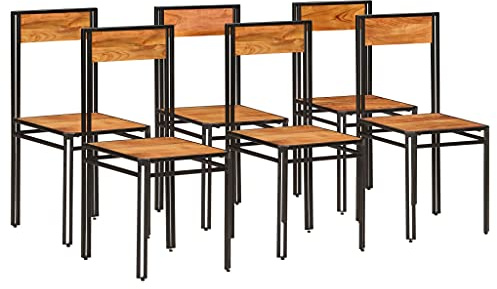 ZQQLVOO 6 Esszimmerstühle aus massivem Akazienholz, robuste Hartholzstühle mit eleganter Maserung, bereits montiert und langlebig für stilvolles Wohnambiente.