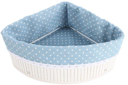 ULTECHNOVO Panier Triangulaire de Rangement 23 Cm en Bambou Tressé avec Doublure Blanche et Bleue, Panier D’angle Décoratif Cuisine, Salle de Bain et Bureau, Bac de Rangement Compact et