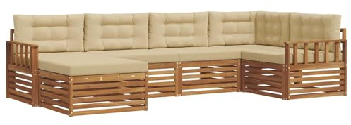 vidaXL Outdoor-Sofagarnitur mit Kissen 6 pcs Natur und Beige, Moderner Outdoor-Sofa, robuster Sitzecke für Garten, bequemer Lounge für die Terrasse