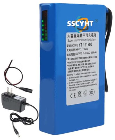 SSCYHT Batteria LiPo DC 12V 12 Volt 15000mAh agli ioni di Litio Ricaricabile, sostituibile per Fotocamere/videocamere/Lettori MP3/organi elettronici/luci LED Wireless