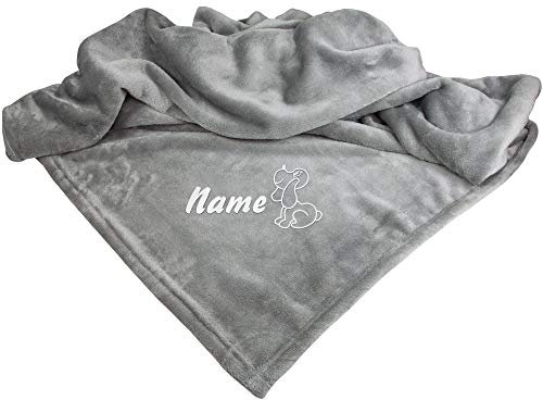 Schecker Mikrofaserdecke Premium 1Stück 150 cm x 95 cm Hund mit Name Silbergrau