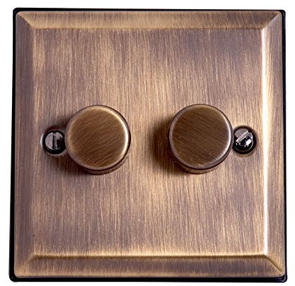 Litecraft Dimmer Light Switch 2 Gang Electrical Fitting - (Antique Brass)