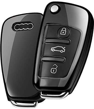 OATSBASF Autoschlüssel Hülle Geeignet für Audi,Schlüsselhülle Cover für A1 A3 A4 A6 Q3 Q5 Q7 S3 R8 TT Seat 3-Tasten Schlüsselbox (Schwarz)