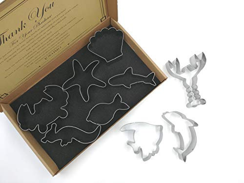 JOKUMO Set di formine per biscotti creatura marina - 9PC alta qualità 430 in acciaio inox - pesce, delfino, Granchio, stella di mare, squalo, cavallucci marini, aragosta, pesce angelo, conchiglia