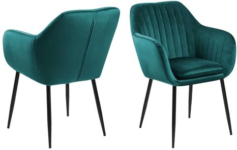 AC Design Furniture Wendy Esszimmerstuhl, B: 57 x T:61 x H: 83 cm, Flaschengrün/Schwarz, Samt/Metall, 1 Stk.