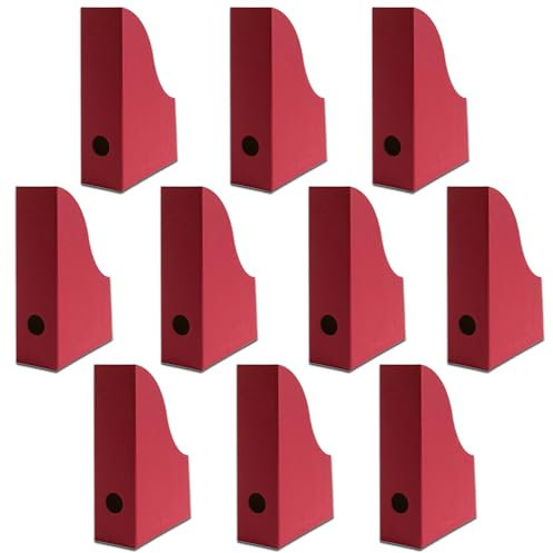 10 x PresentFill®️ Stehsammler Bordeaux Zeitschriftensammler Stehordner für DIN A4 Format aus umweltfreundlichen 100% Recycling Karton - Made in Germany für Schreibtisch, Archiv und Aufbewahrung