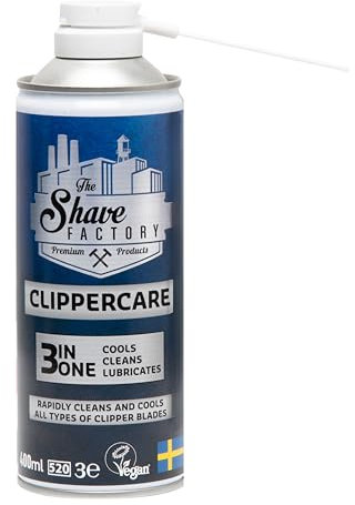 THE SHAVE FACTORY Clippercare – 3-in-1 Spray 400ml – Wartungsspray für Haarschneidemaschinen – Kühlt, Reinigt & Schmiert – Klingereiniger und Schmiermittel für Haarschneider & Trimmer