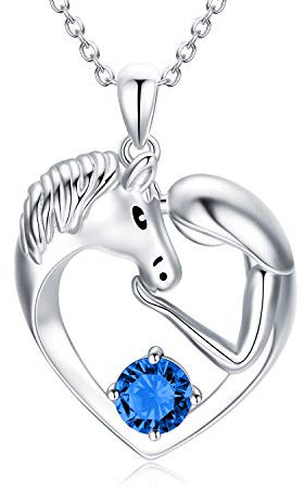 AOBOCO 925 Sterling Silber Pferde Kette mit Simulierter Saphir September Geburtsstein Kristall, Pferde Schmuck Geschenke für Mädchen Frauen