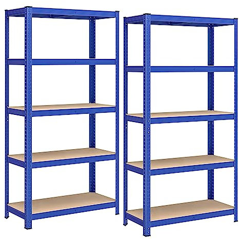 SONGMICS Juego de 2 Estanterías Almacenaje de 5 Niveles, Estantería Metálica, Modular, Garaje, Almacén, Trastero, Cocina, Carga de 875 kg, 40 x 90 x 180 cm, Azul GLR040Q02