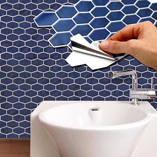 WALPLUS 16 Stück 30.5x15.4cm Shimmering Blue Honeycomb Hexa Wall Tile Wandfliesen Aufkleber Küchenrückwand Selbstklebende Fliesen Küche & Bad Dekoration Fliesenfolie Fliesenabziehbilder