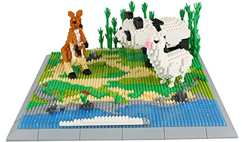 Larcele 1950 Stücke Mikro Bausteine Spielzeug Kit, Mini Tier Bricks Bauen Bauklötze Satz KLJM-04(Känguru, Panda, Schaf) Mehrweg
