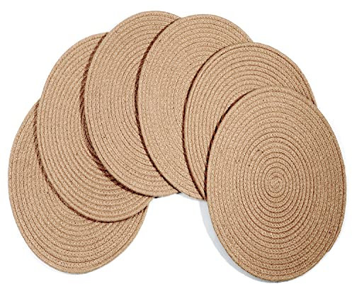 WENFOME Jute gewebte Tischsets Set mit 6 runden geflochtenen Tischsets 35,1 cm natürliche Jute Plat Ladegeräte handgefertigte gewebte Tischsets hitzebeständig rutschfest Topflappen für Tischdekoration
