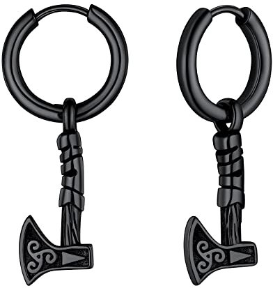 FaithHeart Punk Wikinger Axt Ohrstecker Schwarz Creolen Ohrstecker mit Viking Axt Ohrschmuck für Weihnachten Halloween