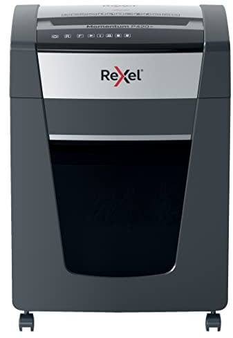 Rexel P420+ Cross Cut Paper Shredder, Shreds 22-20 Sheets (70-80 gsm) At Once, P4 Security Level, Jam-Free Technology, Office Use, 30 Litre Pull-Out Bin, Black, Momentum Range, 2021420X