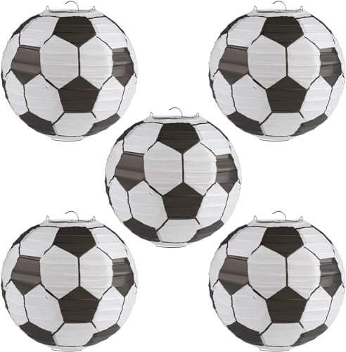 Kesote 5 Pcs Lanterne en Papier en Forme de Ballon de Football pour Anniversaire, Sport, Fête, Décorations la Coupe du Monde de Football (30 * 28cm)