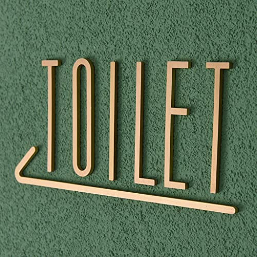 Restroom Sign Self Adhesive Bathroom Signage Brass Solid Toilet Door Sign for Hotel,Office,Home WC Plaque(Toilet and Arrow), (AMX340BVS7US)