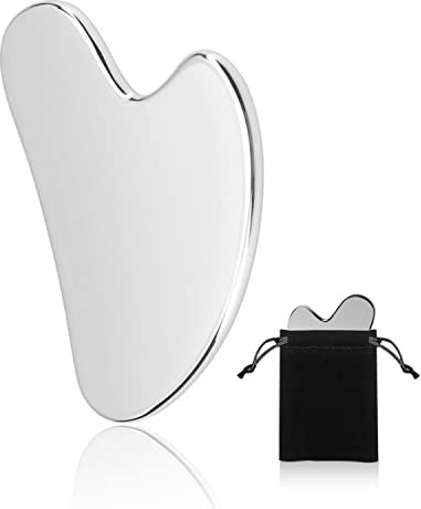 1 stück Gua Sha-Schaber aus Edelstahl, mit 1 Stück schwarzer Flanell-Aufbewahrungstasche, tragbarem herzförmigem Massagewerkzeug, Schönheitsschaber für Körper, Gesicht und Hals
